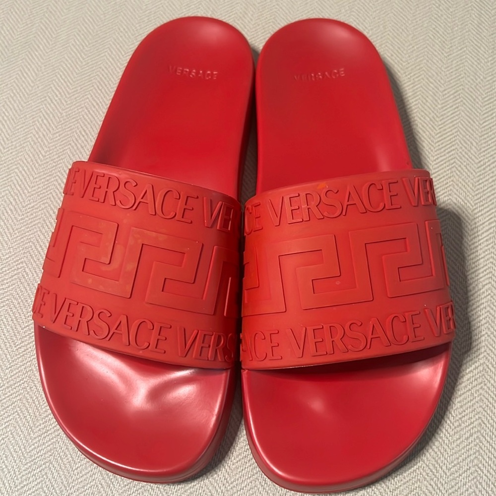 Versace Greca Print Red Slides Flip Flops Size 42 - image 1